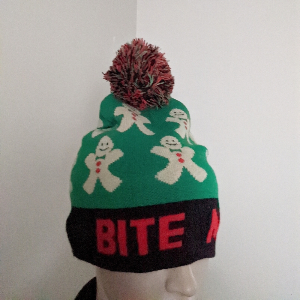 Gingerbread Bite Me Christmas beanie hat - Picture 1 of 3